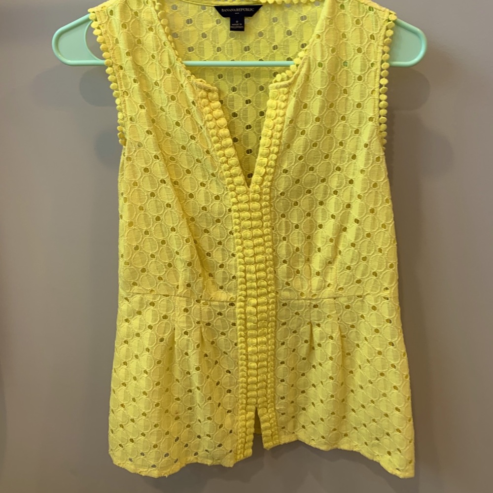 Yellow eyelet v neck top
